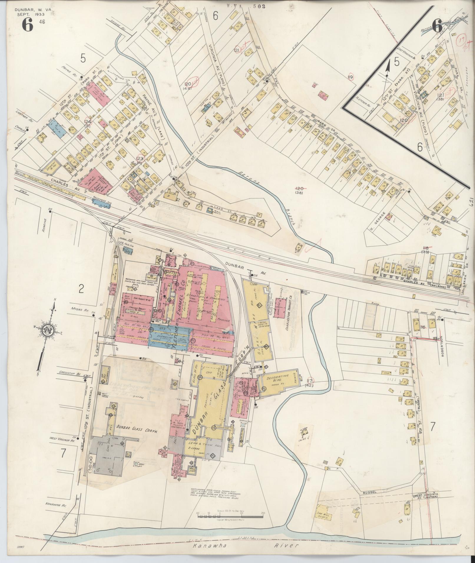 Sanborn Fire Insurance Map from Dunbar, Kanawha County, West Virginia (1950), Sheet #0006 - Complete Map Set gallery image, historic Sanborn map, vintage wall art, West Virginia West Virginia