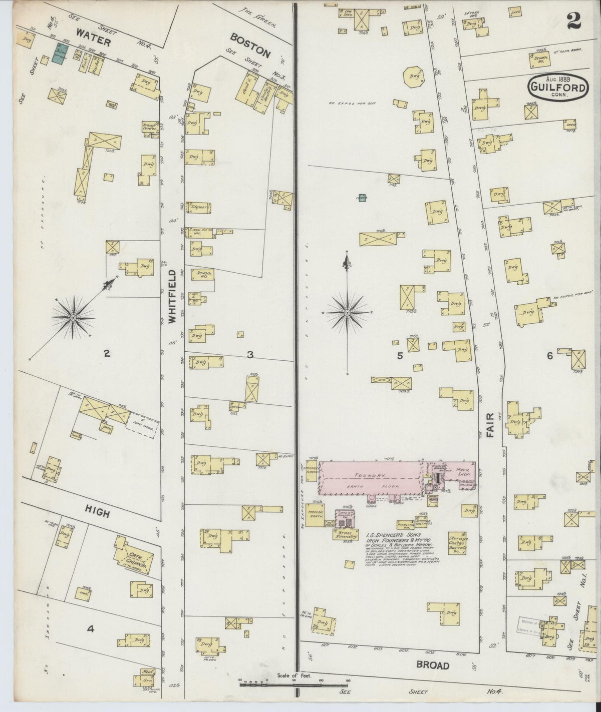 Sanborn Fire Insurance Map from Guilford, New Haven County, Connecticut (1889), Sheet #0002 - Historic Sanborn Fire Insurance Map Print, vintage old map wall art, antique decor, genealogy gift, Connecticut Connecticut map