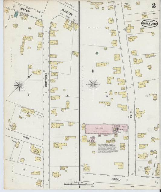 Sanborn Fire Insurance Map from Guilford, New Haven County, Connecticut (1889), Sheet #0002 - Historic Sanborn Fire Insurance Map Print, vintage old map wall art, antique decor, genealogy gift, Connecticut Connecticut map