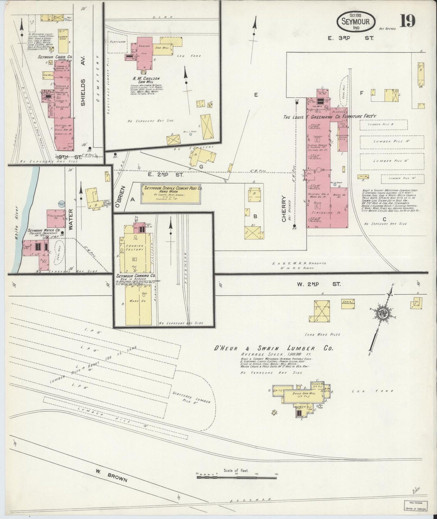 Sanborn Fire Insurance Map from Seymour, Jackson County, Indiana (1913), Sheet #0019 - Complete Map Set gallery image, historic Sanborn map, vintage wall art, Indiana Indiana