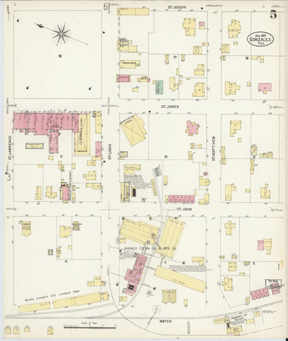 Sanborn Fire Insurance Map from Gonzales, Gonzales County, Texas (1907), Sheet #0005 - Complete Map Set gallery image, historic Sanborn map, vintage wall art, Texas Texas