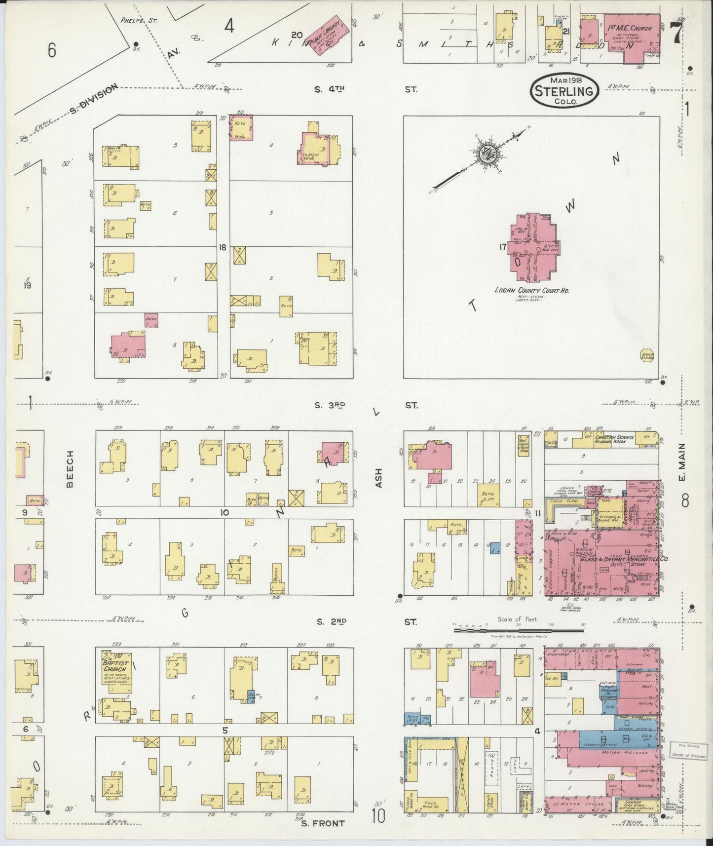 Sanborn Fire Insurance Map from Sterling, Logan County, Colorado (1918), Sheet #0007 - Complete Map Set gallery image, historic Sanborn map, vintage wall art, Colorado Colorado