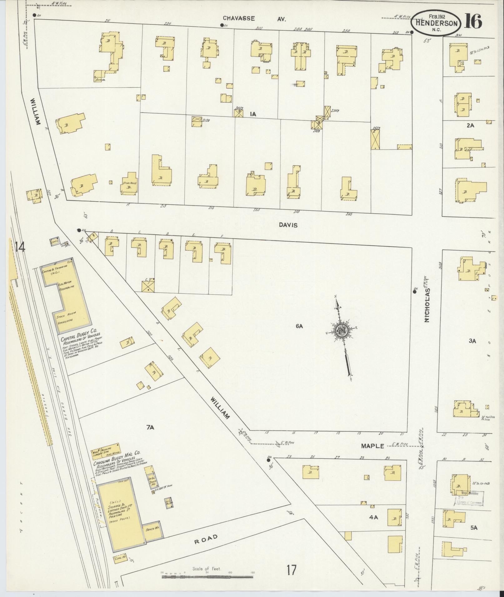 Sanborn Fire Insurance Map from Henderson, Vance County, North Carolina (1912), Sheet #0016 - Historic Sanborn Fire Insurance Map Print, vintage old map wall art, antique decor, genealogy gift, North Carolina North Carolina map