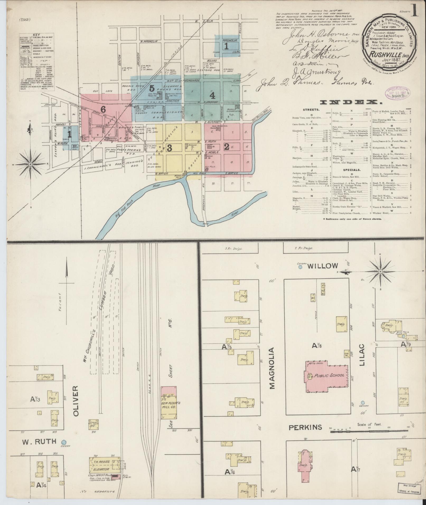 Sanborn Fire Insurance Map from Rushville, Rush County, Indiana (1887), Sheet #0001 - Complete Map Set gallery image, historic Sanborn map, vintage wall art, Indiana Indiana
