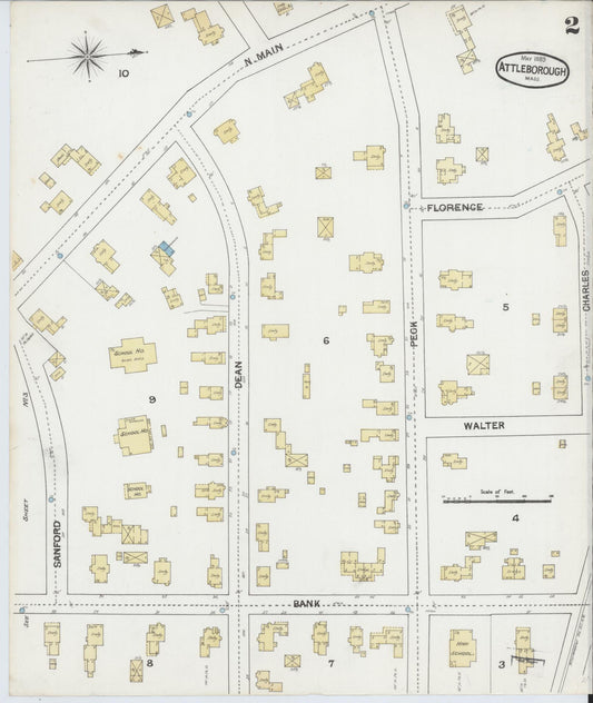 Sanborn Fire Insurance Map from Attleboro, Bristol County, Massachusetts (1889), Sheet #0002 - Historic Sanborn Fire Insurance Map Print, vintage old map wall art, antique decor, genealogy gift, Massachusetts Massachusetts map