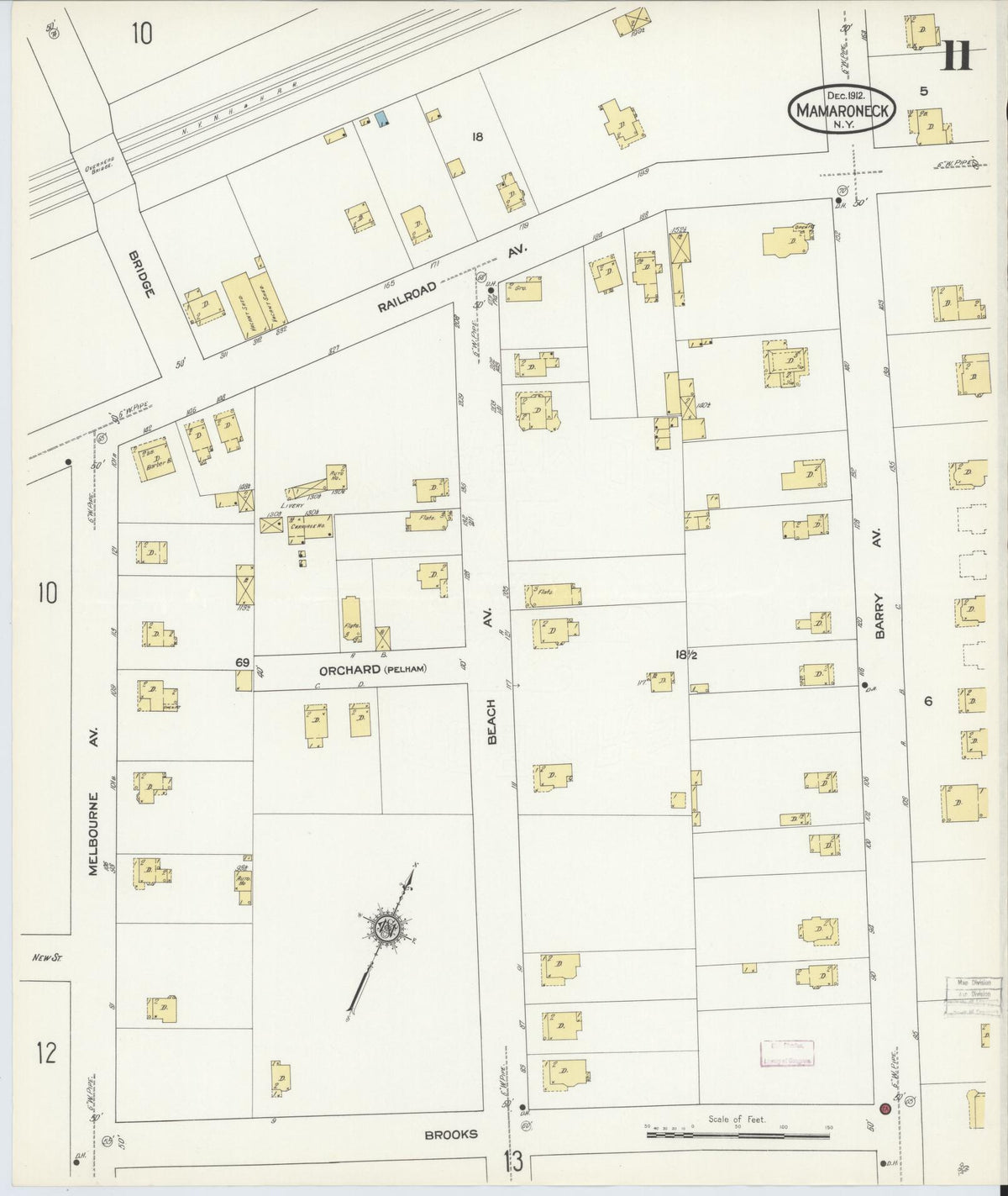 Sanborn Fire Insurance Map from Mamaroneck, Westchester County, New York (1912), Sheet #0010 - Complete Map Set gallery image, historic Sanborn map, vintage wall art, New York New York