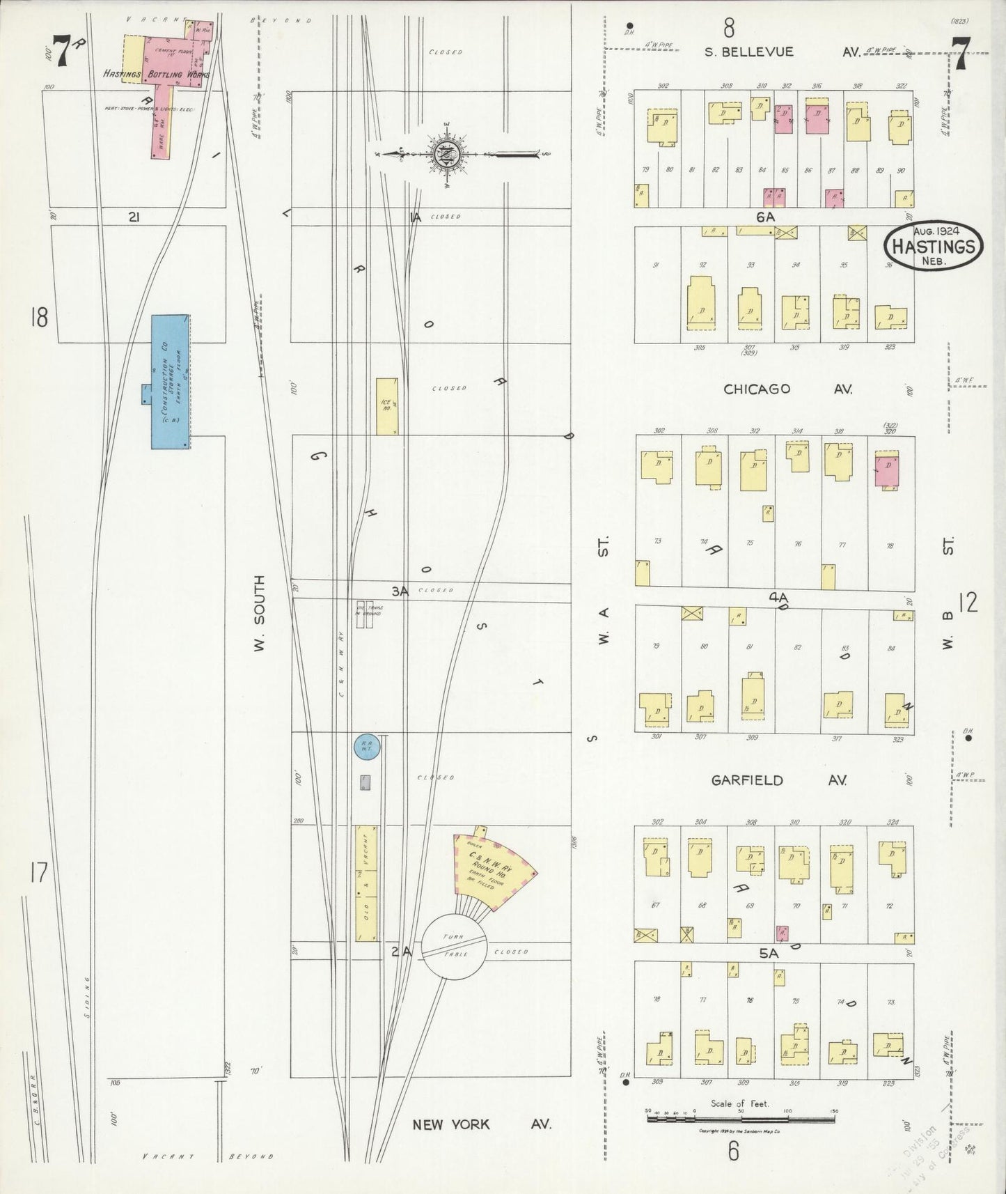 Sanborn Fire Insurance Map from Hastings, Adams County, Nebraska (1924), Sheet #0007 - Complete Map Set gallery image, historic Sanborn map, vintage wall art, Nebraska Nebraska