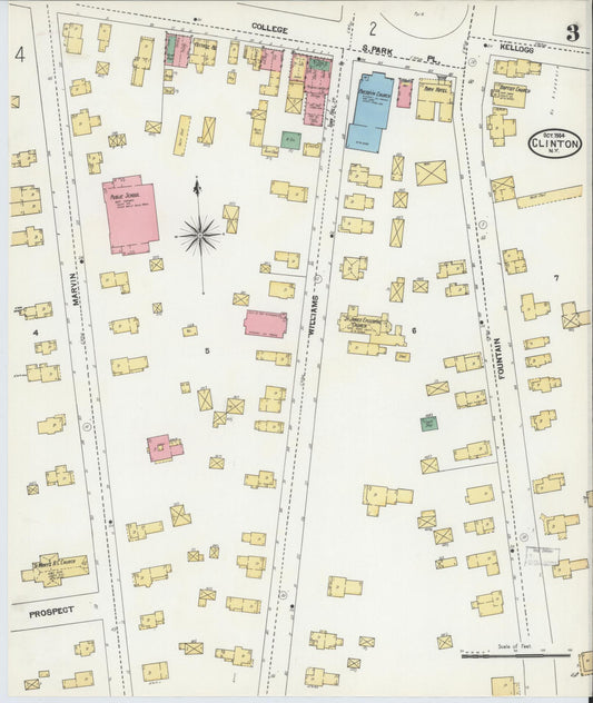 Sanborn Fire Insurance Map from Clinton, Oneida County, New York (1904), Sheet #0003 - Historic Sanborn Fire Insurance Map Print, vintage old map wall art, antique decor, genealogy gift, New York New York map