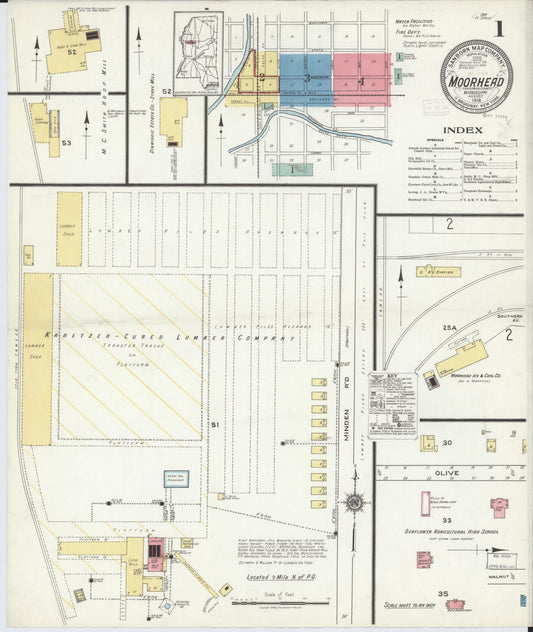Sanborn Fire Insurance Map from Moorhead, Sunflower County, Mississippi (1918), Sheet #0001 - Historic Sanborn Fire Insurance Map Print, vintage old map wall art, antique decor, genealogy gift, Mississippi Mississippi map