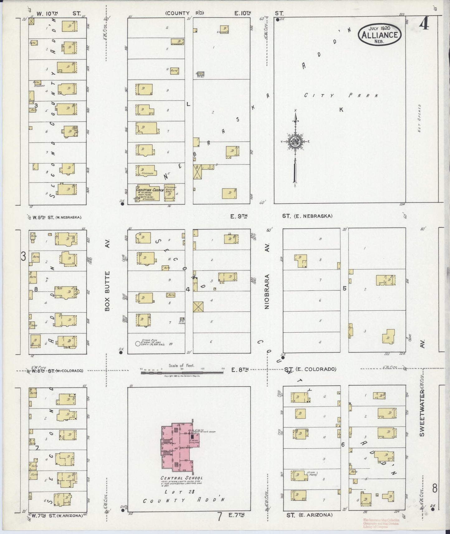 Sanborn Fire Insurance Map from Alliance, Box Butte County, Nebraska (1920), Sheet #0004 - Historic Sanborn Fire Insurance Map Print, vintage old map wall art, antique decor, genealogy gift, Nebraska Nebraska map