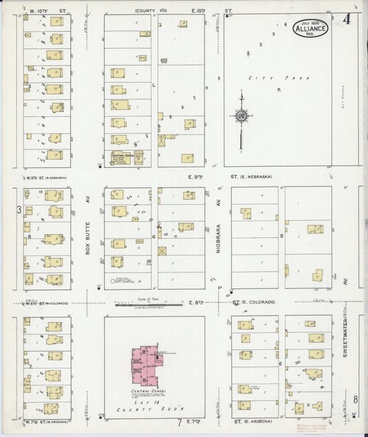 Sanborn Fire Insurance Map from Alliance, Box Butte County, Nebraska (1920), Sheet #0004 - Historic Sanborn Fire Insurance Map Print, vintage old map wall art, antique decor, genealogy gift, Nebraska Nebraska map