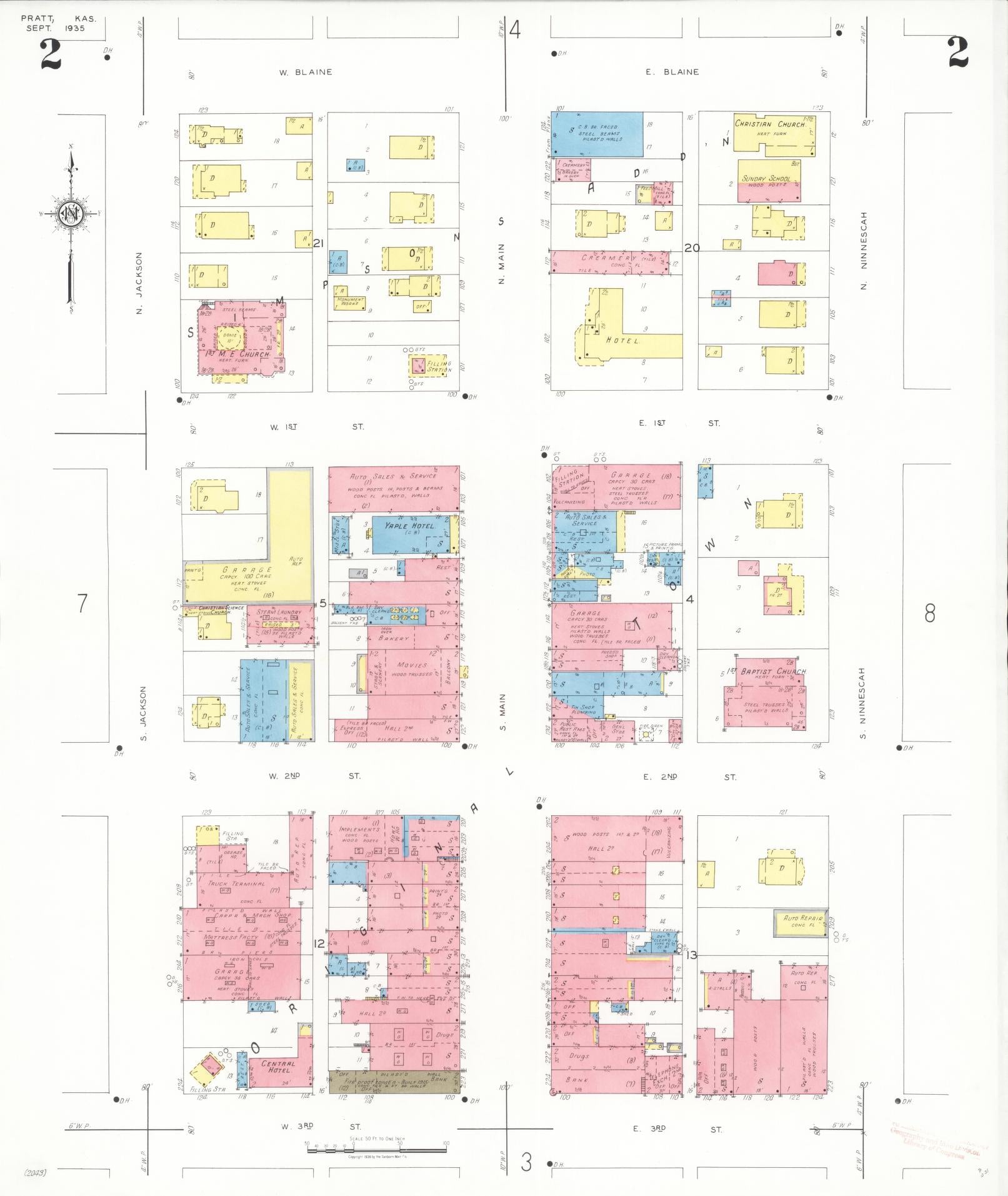 Sanborn Fire Insurance Map from Pratt, Pratt County, Kansas (1935), Sheet #0002 - Complete Map Set gallery image, historic Sanborn map, vintage wall art, Kansas Kansas