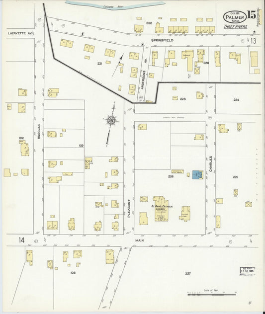 Sanborn Fire Insurance Map from Palmer, Hampden County, Massachusetts (1911), Sheet #0015 - Historic Sanborn Fire Insurance Map Print, vintage old map wall art, antique decor, genealogy gift, Massachusetts Massachusetts map