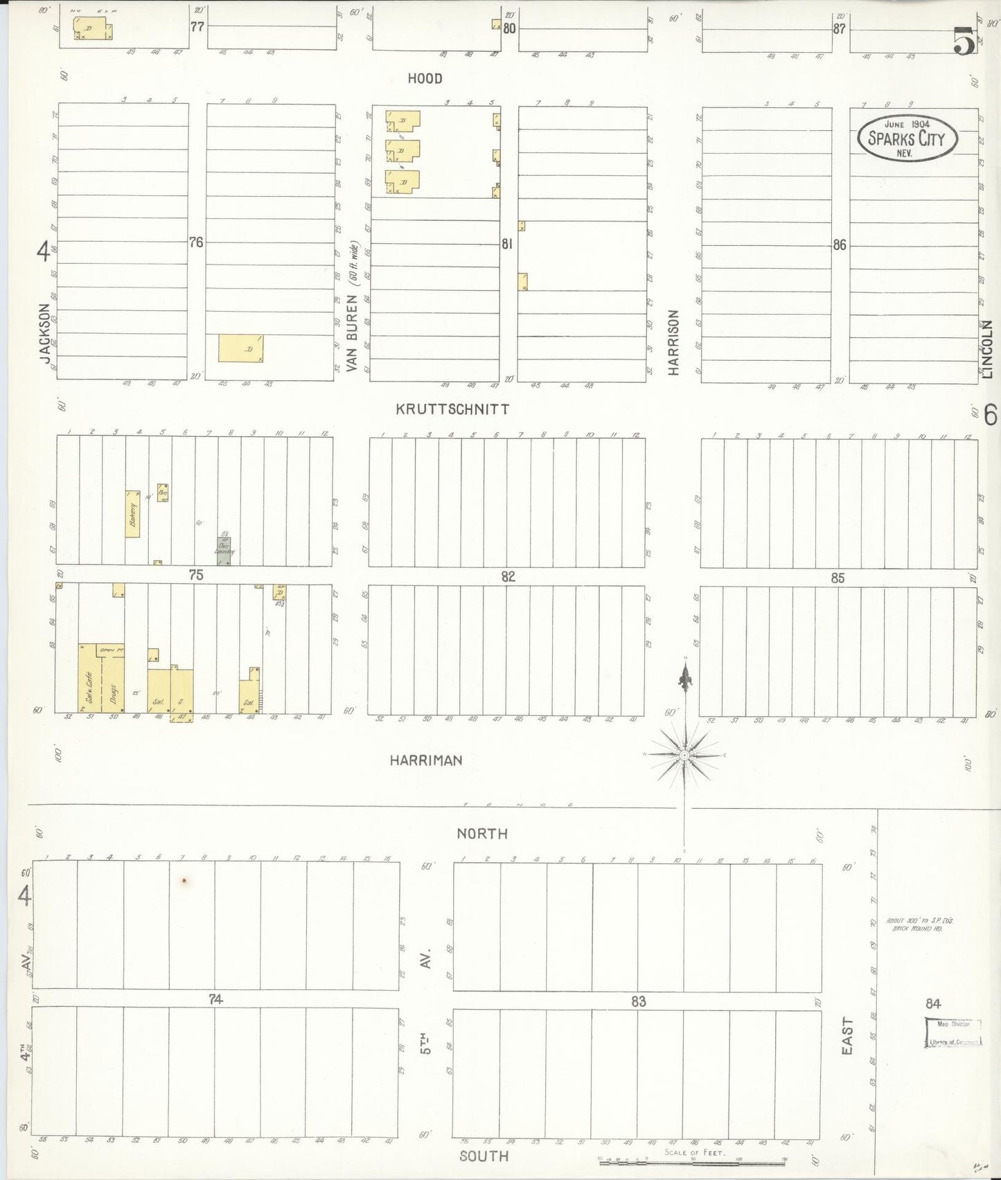 Sanborn Fire Insurance Map from Sparks, Washoe County, Nevada (1904), Sheet #0005 - Complete Map Set gallery image, historic Sanborn map, vintage wall art, Nevada Nevada