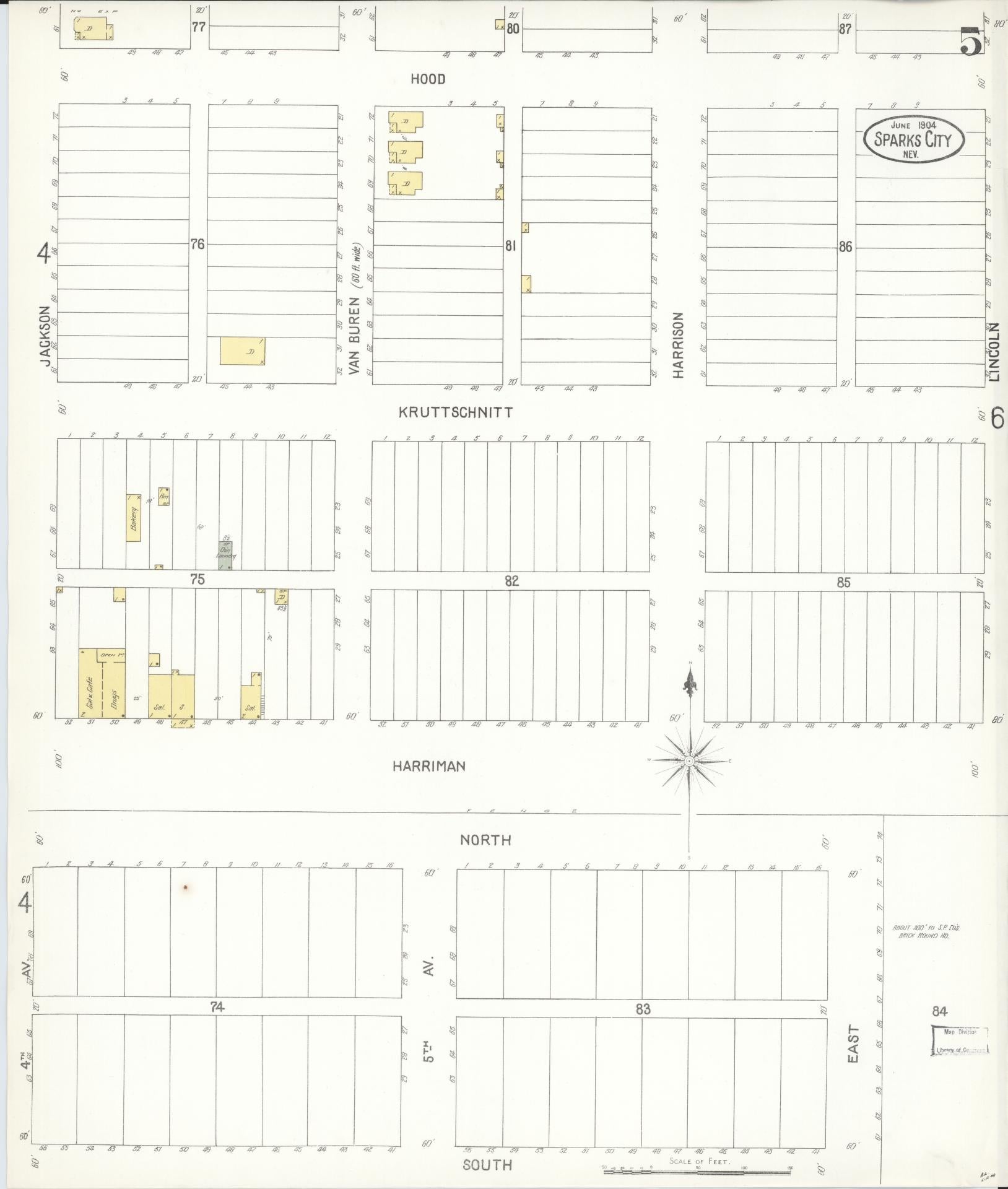 Sanborn Fire Insurance Map from Sparks, Washoe County, Nevada (1904), Sheet #0005 - Complete Map Set gallery image, historic Sanborn map, vintage wall art, Nevada Nevada