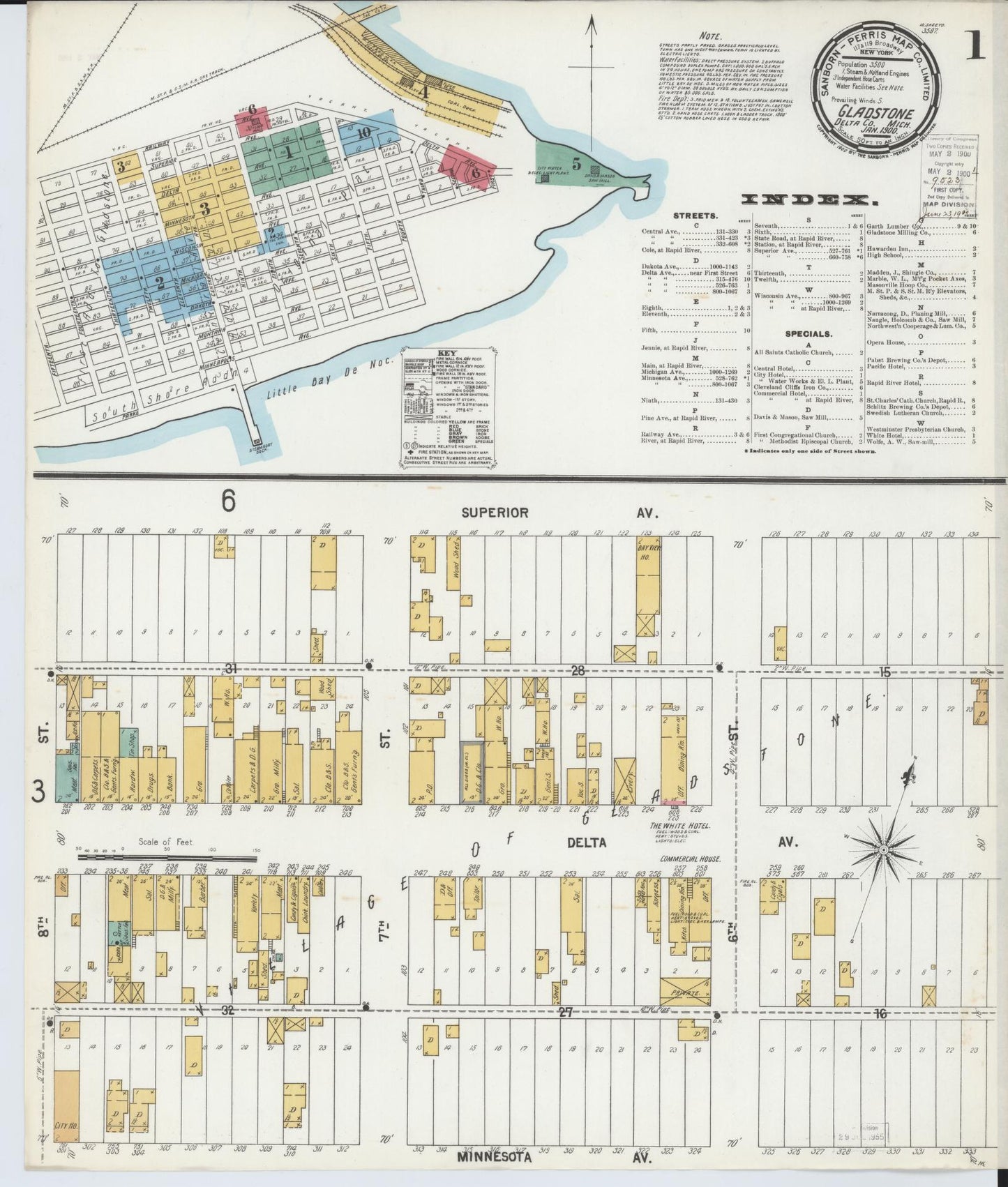 Sanborn Fire Insurance Map from Gladstone, Delta County, Michigan (1900), Sheet #0001 - Historic Sanborn Fire Insurance Map Print, vintage old map wall art, antique decor, genealogy gift, Michigan Michigan map