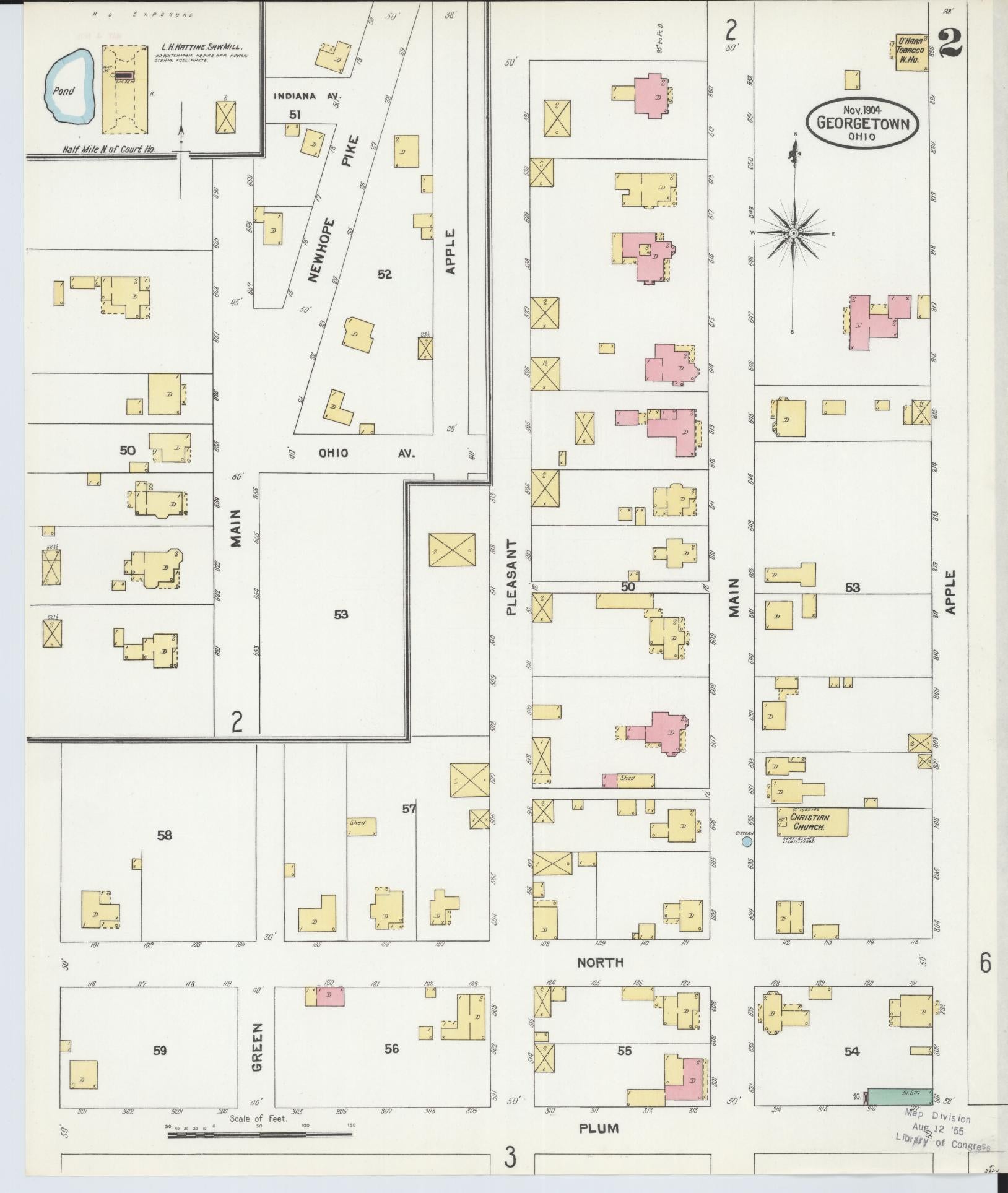 Sanborn Fire Insurance Map from Georgetown, Brown County, Ohio (1904), Sheet #0002 - Historic Sanborn Fire Insurance Map Print, vintage old map wall art, antique decor, genealogy gift, Ohio Ohio map
