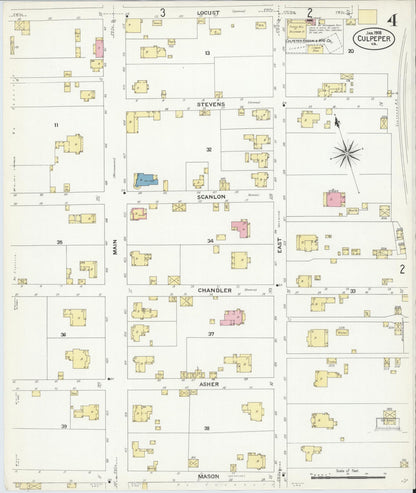 Sanborn Fire Insurance Map from Culpeper, Culpeper County, Virginia (1908), Sheet #0004 - Historic Sanborn Fire Insurance Map Print, vintage old map wall art, antique decor, genealogy gift, Virginia Virginia map