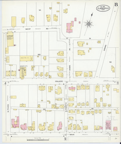 Sanborn Fire Insurance Map from Clarksville, Montgomery County, Tennessee (1908), Sheet #0008 - Complete Map Set gallery image, historic Sanborn map, vintage wall art, Tennessee Tennessee