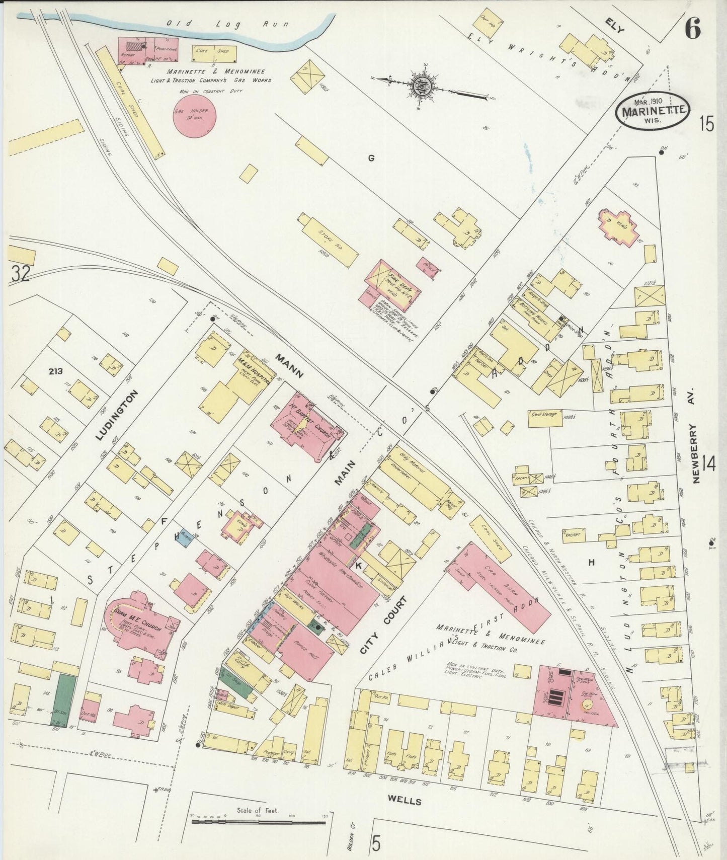Sanborn Fire Insurance Map from Marinette, Marinette County, Wisconsin (1910), Sheet #0006 - Historic Sanborn Fire Insurance Map Print, vintage old map wall art, antique decor, genealogy gift, Wisconsin Wisconsin map