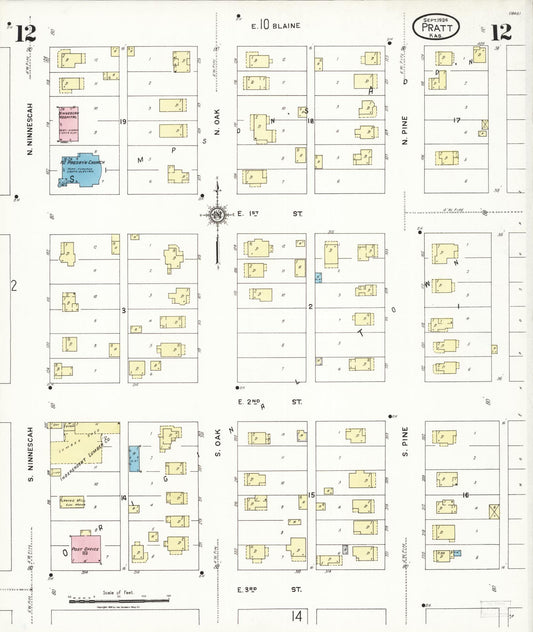 Sanborn Fire Insurance Map from Pratt, Pratt County, Kansas (1924), Sheet #0012 - Historic Sanborn Fire Insurance Map Print, vintage old map wall art, antique decor, genealogy gift, Kansas Kansas map