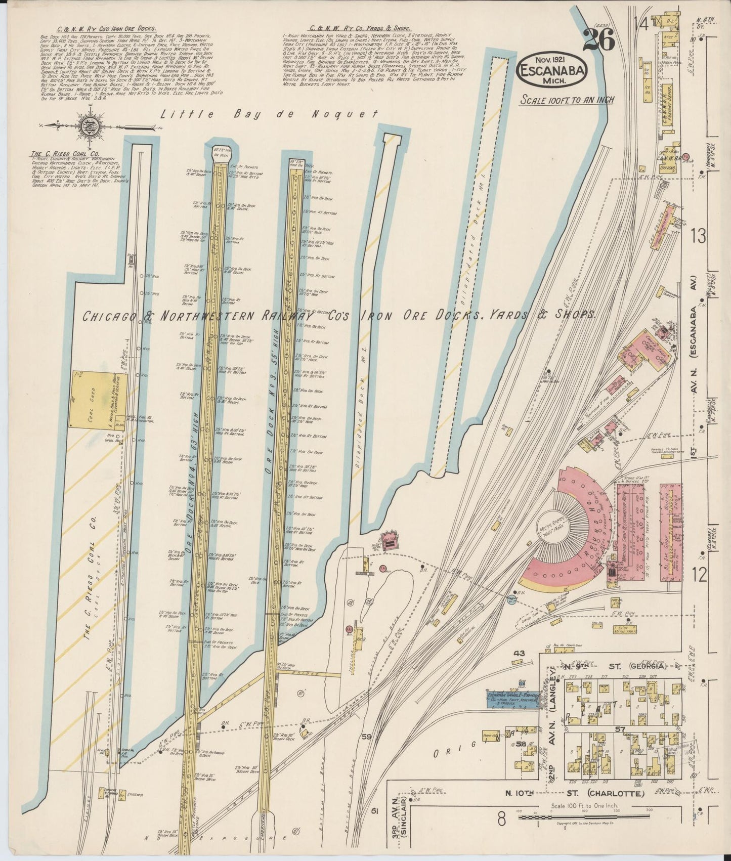 Sanborn Fire Insurance Map from Escanaba, Delta County, Michigan (1921), Sheet #0026 - Historic Sanborn Fire Insurance Map Print, vintage old map wall art, antique decor, genealogy gift, Michigan Michigan map
