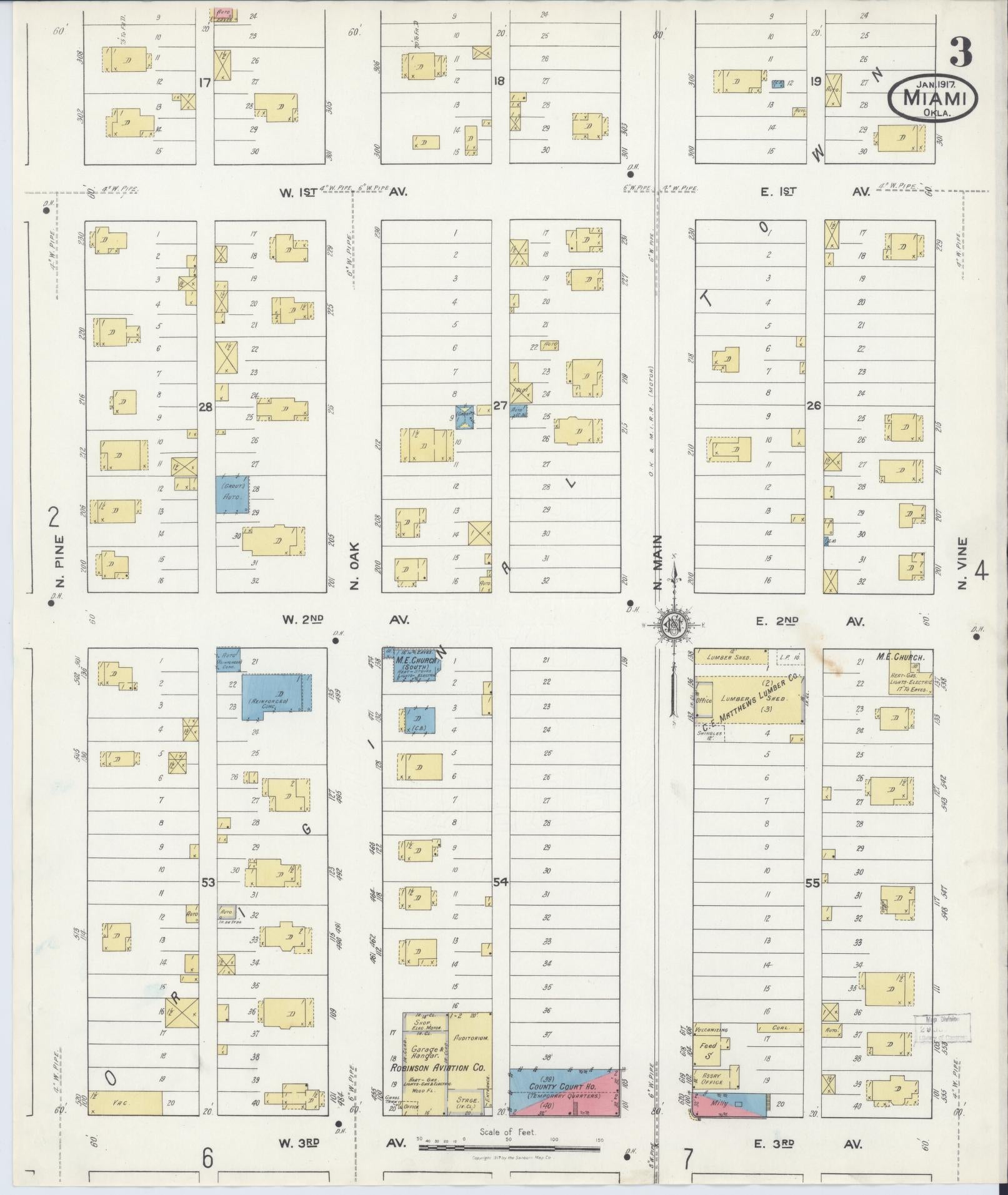 Sanborn Fire Insurance Map from Miami, Ottawa County, Oklahoma (1917), Sheet #0003 - Complete Map Set gallery image, historic Sanborn map, vintage wall art, Oklahoma Oklahoma