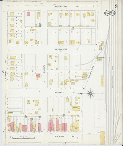Sanborn Fire Insurance Map from Alliance, Box Butte County, Nebraska (1903), Sheet #0003 - Complete Map Set gallery image, historic Sanborn map, vintage wall art, Nebraska Nebraska