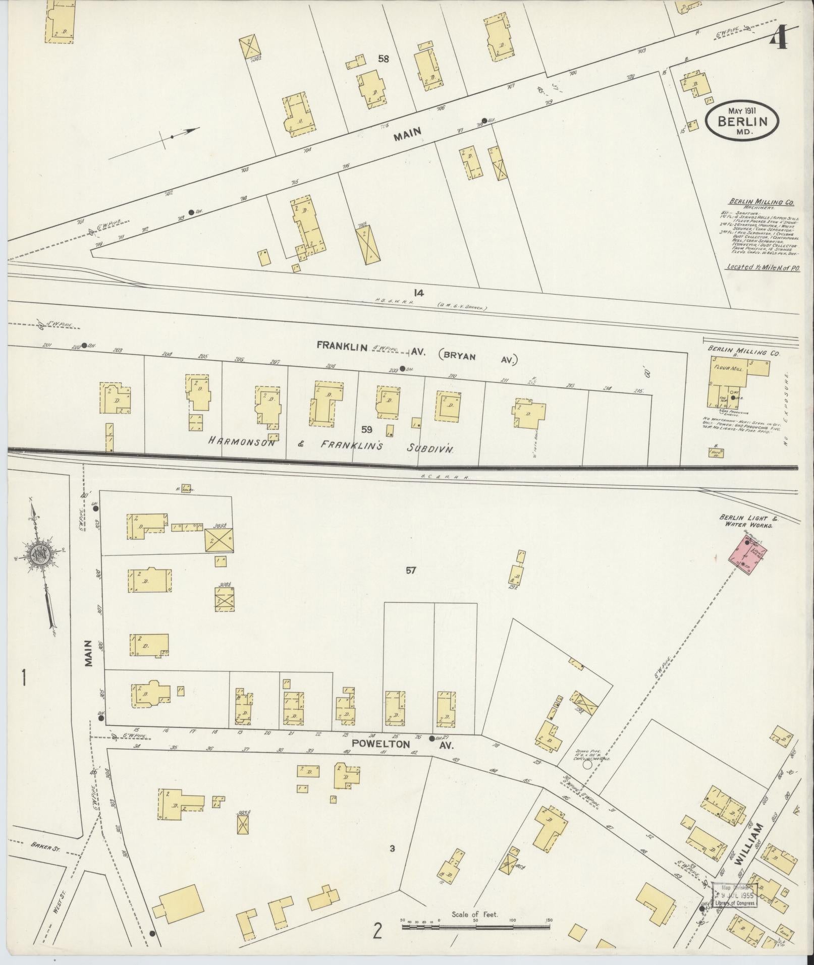 Sanborn Fire Insurance Map from Berlin, Worcester County, Maryland (1911), Sheet #0004 - Historic Sanborn Fire Insurance Map Print, vintage old map wall art, antique decor, genealogy gift, Maryland Maryland map