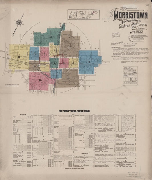 Sanborn Fire Insurance Map from Morristown, Hamblen County, Tennessee (1922), Sheet #0001 - Historic Sanborn Fire Insurance Map Print, vintage old map wall art, antique decor, genealogy gift, Tennessee Tennessee map