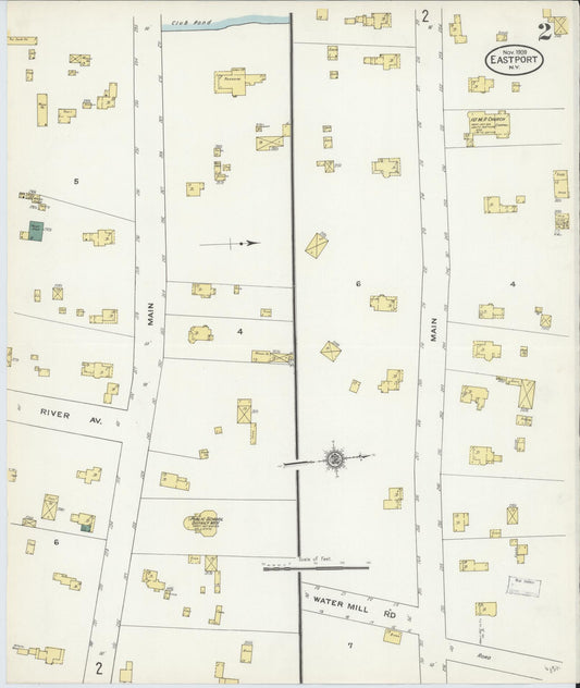 Sanborn Fire Insurance Map from Eastport, Suffolk County, New York (1909), Sheet #0002 - Historic Sanborn Fire Insurance Map Print, vintage old map wall art, antique decor, genealogy gift, New York New York map