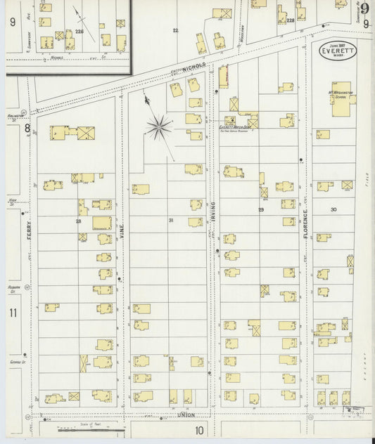 Sanborn Fire Insurance Map from Everett, Middlesex County, Massachusetts (1897), Sheet #0009 - Historic Sanborn Fire Insurance Map Print, vintage old map wall art, antique decor, genealogy gift, Massachusetts Massachusetts map