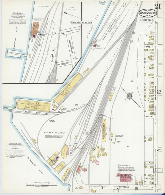 Sanborn Fire Insurance Map from Ogdensburg, St. Lawrence County, New York (1918), Sheet #0021 - Historic Sanborn Fire Insurance Map Print, vintage old map wall art, antique decor, genealogy gift, New York New York map
