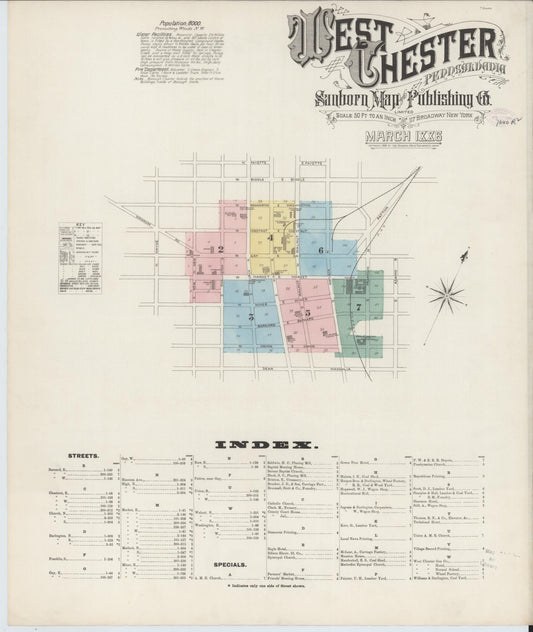 Sanborn Fire Insurance Map from West Chester, Chester County, Pennsylvania (1886), Sheet #0001 - Historic Sanborn Fire Insurance Map Print, vintage old map wall art, antique decor, genealogy gift, Pennsylvania Pennsylvania map