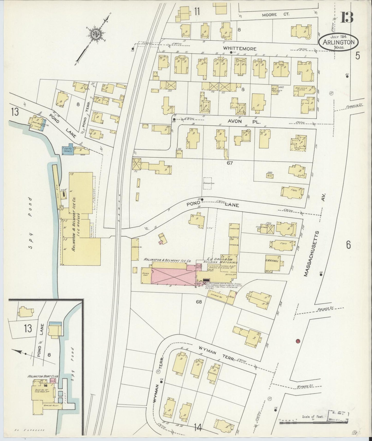 Sanborn Fire Insurance Map from Arlington, Middlesex County, Massachusetts (1914), Sheet #0013 - Complete Map Set gallery image, historic Sanborn map, vintage wall art, Massachusetts Massachusetts