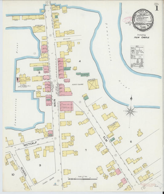 Sanborn Fire Insurance Map from Damariscotta, Lincoln County, Maine (1892), Sheet #0001 - Complete Map Set gallery image, historic Sanborn map, vintage wall art, Maine Maine