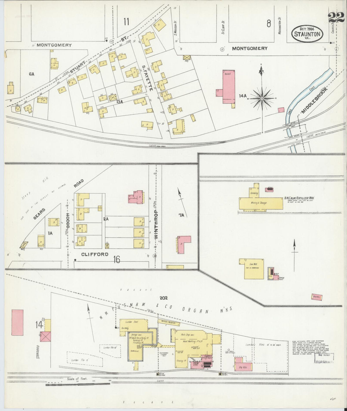 Sanborn Fire Insurance Map from Staunton, Independent Cities, Virginia (1904), Sheet #0022 - Complete Map Set gallery image, historic Sanborn map, vintage wall art, Virginia Virginia