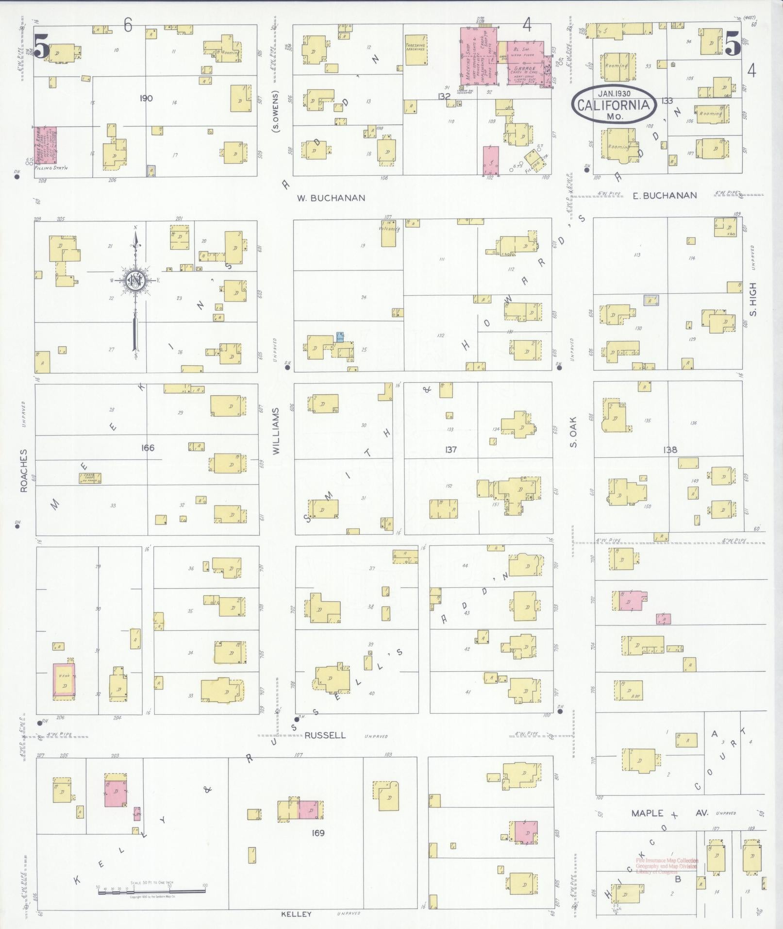 Sanborn Fire Insurance Map from California, Moniteau County, Missouri (1930), Sheet #0005 - Complete Map Set gallery image, historic Sanborn map, vintage wall art, California California