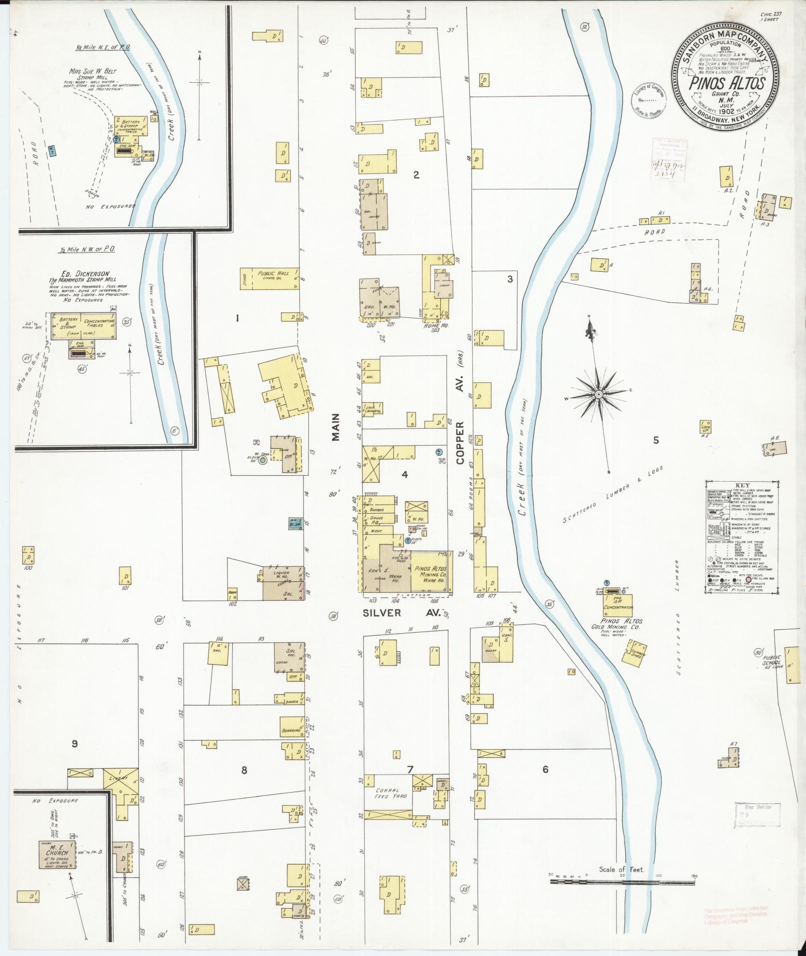 Sanborn Fire Insurance Map from Pinos Altos, Grant County, New Mexico (1902), Sheet #0001 - Historic Sanborn Fire Insurance Map Print, vintage old map wall art, antique decor, genealogy gift, New Mexico New Mexico map
