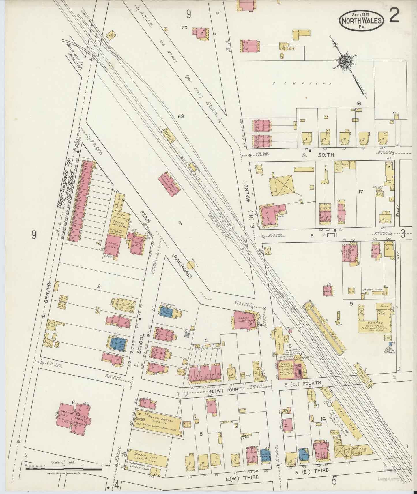 Sanborn Fire Insurance Map from North Wales, Montgomery County, Pennsylvania (1921), Sheet #0002 - Complete Map Set gallery image, historic Sanborn map, vintage wall art, Pennsylvania Pennsylvania