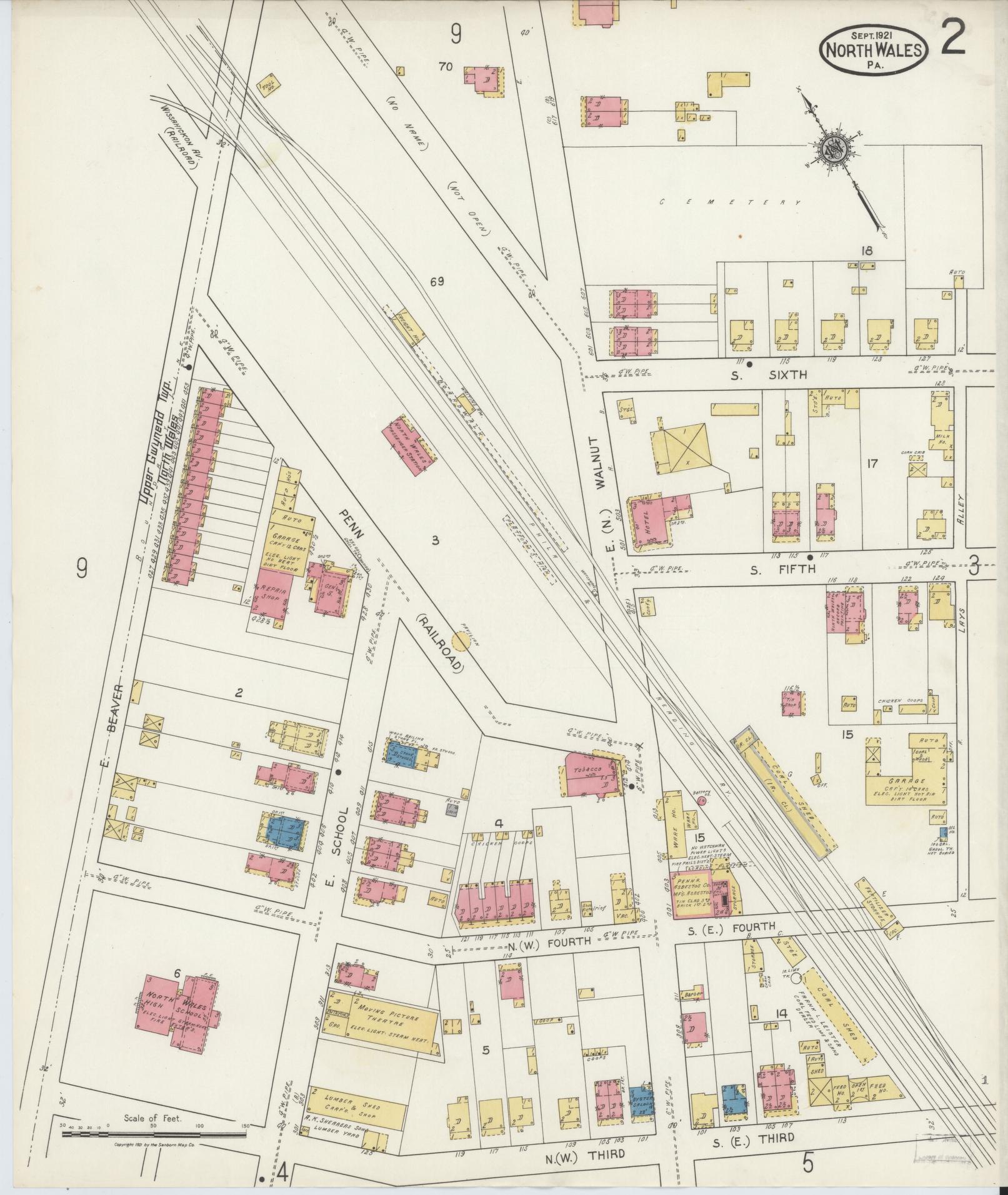 Sanborn Fire Insurance Map from North Wales, Montgomery County, Pennsylvania (1921), Sheet #0002 - Complete Map Set gallery image, historic Sanborn map, vintage wall art, Pennsylvania Pennsylvania