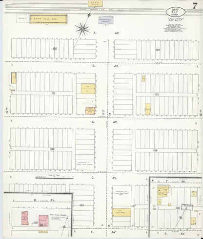 Sanborn Fire Insurance Map from Ely, White Pine County, Nevada (1907), Sheet #0007 - Complete Map Set gallery image, historic Sanborn map, vintage wall art, Nevada Nevada