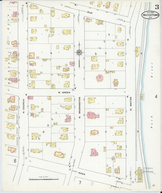 Sanborn Fire Insurance Map from Watertown, Jefferson County, Wisconsin (1909), Sheet #0003 - Historic Sanborn Fire Insurance Map Print, vintage old map wall art, antique decor, genealogy gift, Wisconsin Wisconsin map