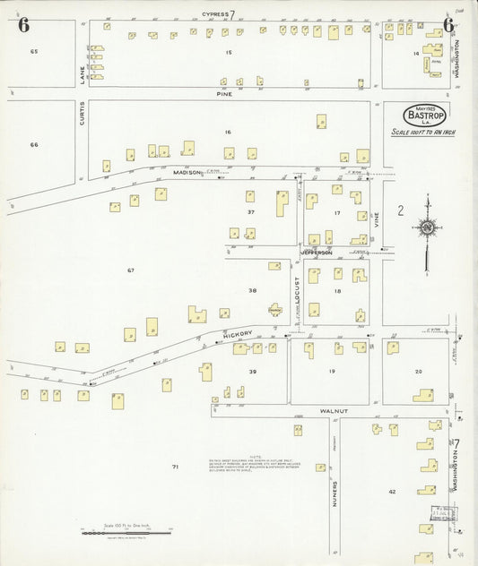 Sanborn Fire Insurance Map from Bastrop, Morehouse Parish, Louisiana (1925), Sheet #0006 - Historic Sanborn Fire Insurance Map Print, vintage old map wall art, antique decor, genealogy gift, Louisiana Louisiana map