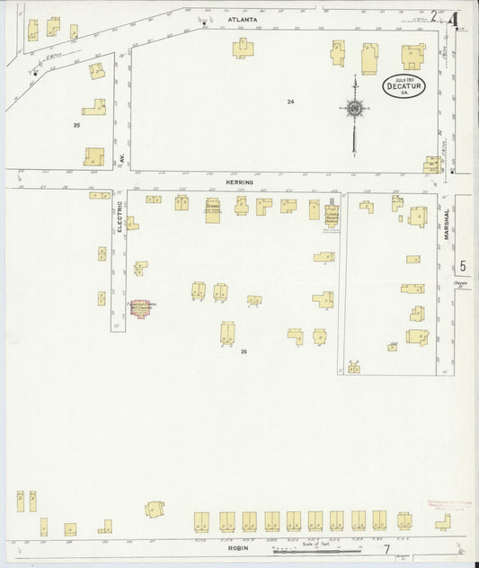Sanborn Fire Insurance Map from Decatur, De Kalb County, Georgia (1911), Sheet #0004 - Historic Sanborn Fire Insurance Map Print, vintage old map wall art, antique decor, genealogy gift, Georgia Georgia map
