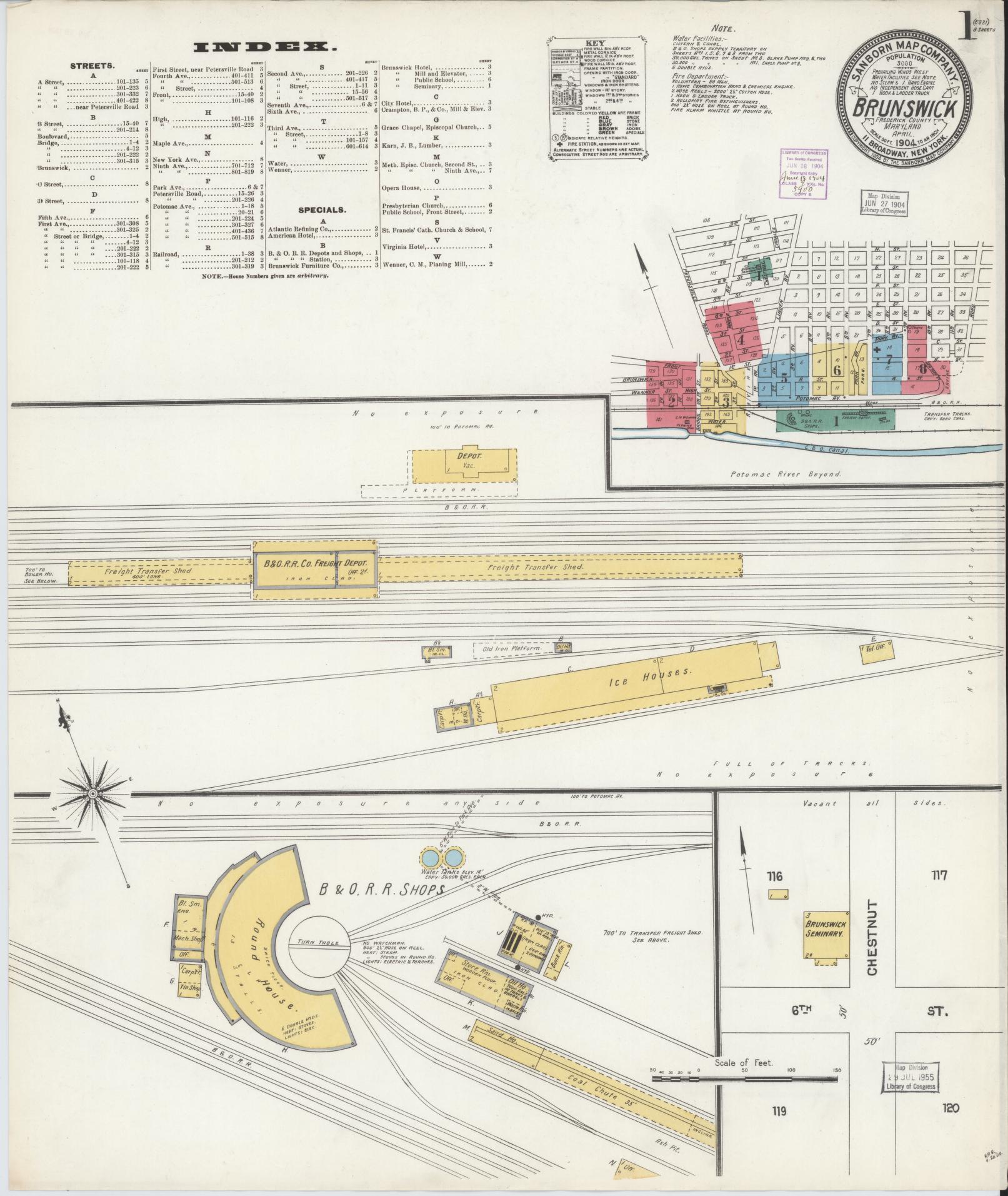 Sanborn Fire Insurance Map from Brunswick, Frederick County, Maryland (1904), Sheet #0001 - Complete Map Set gallery image, historic Sanborn map, vintage wall art, Maryland Maryland