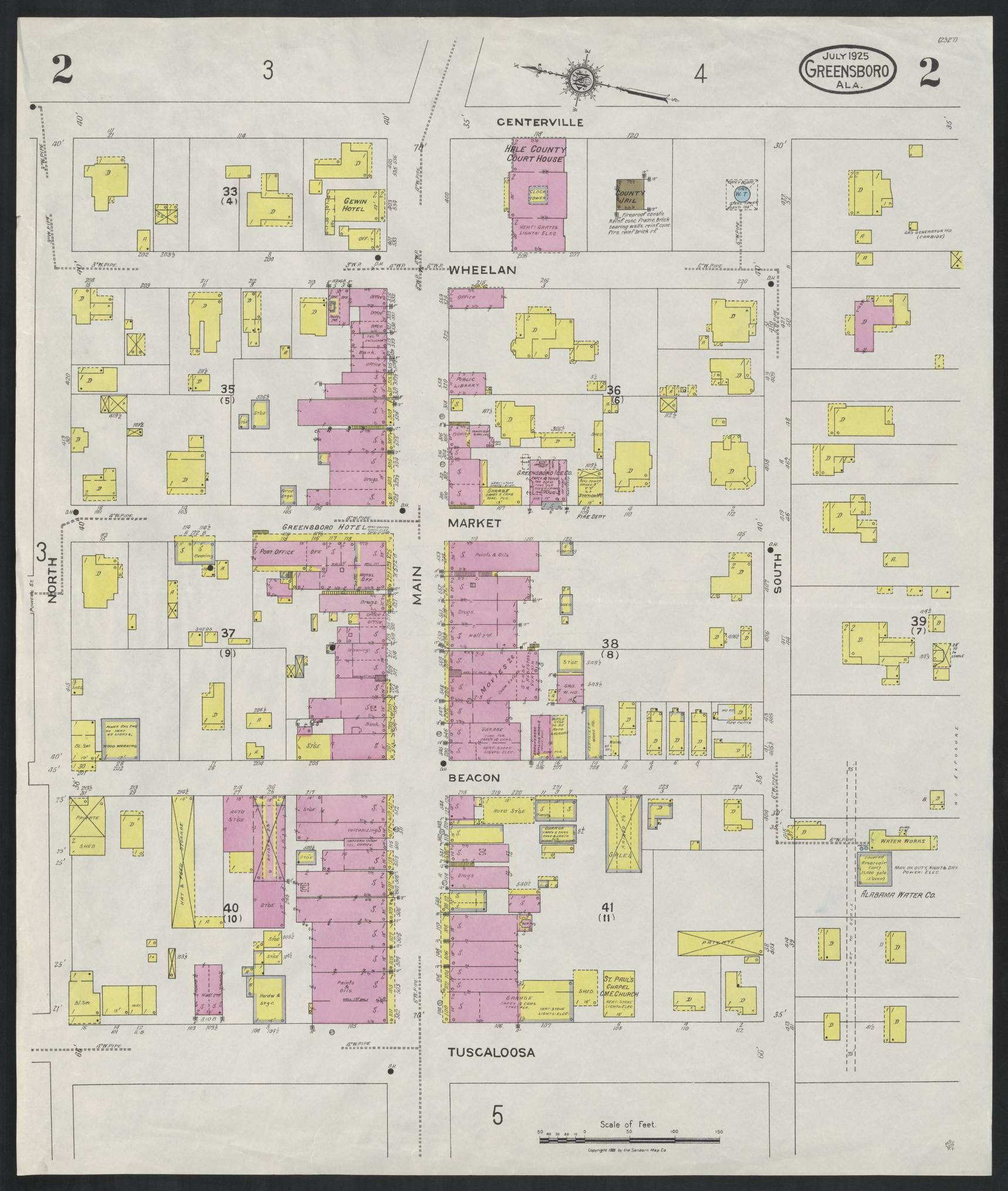 Sanborn Fire Insurance Map from Greensboro, Hale County, Alabama (1925), Sheet #0002 - Historic Sanborn Fire Insurance Map Print, vintage old map wall art, antique decor, genealogy gift, Alabama Alabama map