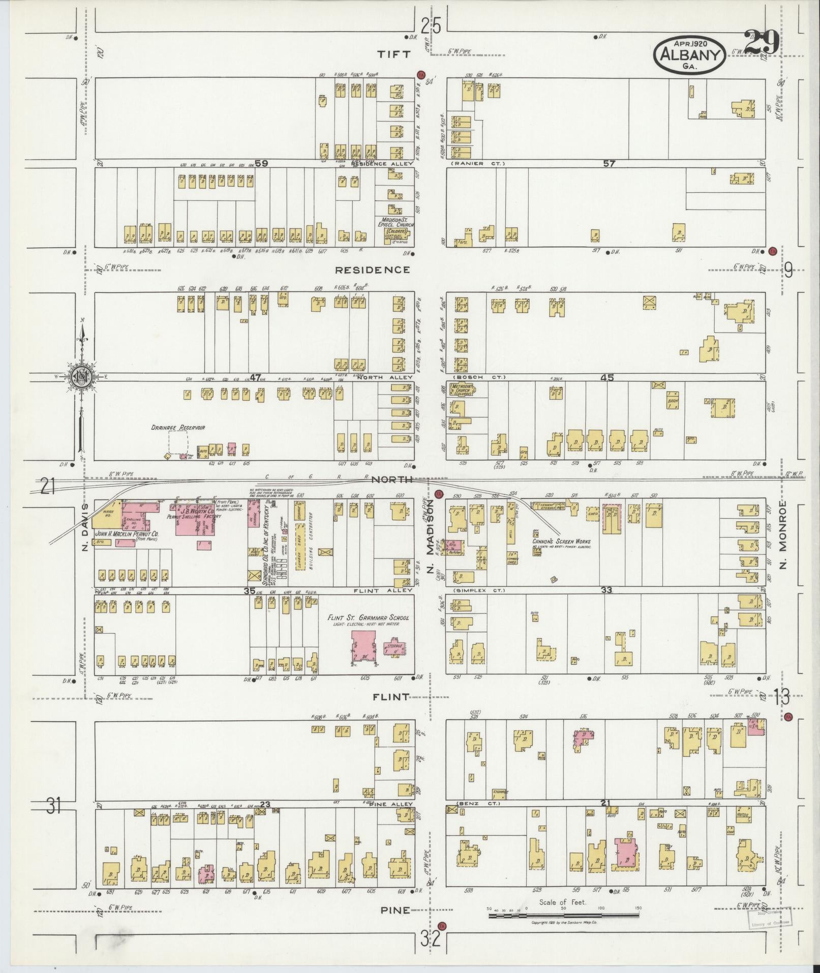 Sanborn Fire Insurance Map from Albany, Dougherty County, Georgia (1920), Sheet #0029 - Complete Map Set gallery image, historic Sanborn map, vintage wall art, Georgia Georgia
