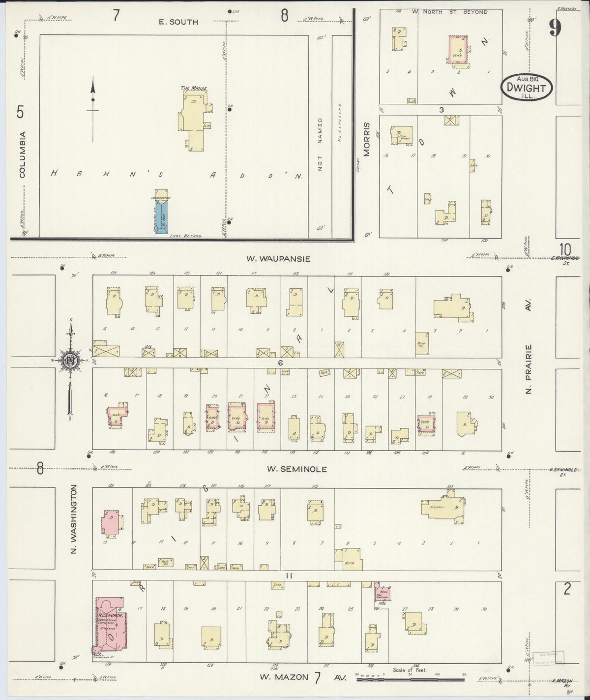 Sanborn Fire Insurance Map from Dwight, Livingston County, Illinois (1914), Sheet #0009 - Historic Sanborn Fire Insurance Map Print, vintage old map wall art, antique decor, genealogy gift, Illinois Illinois map