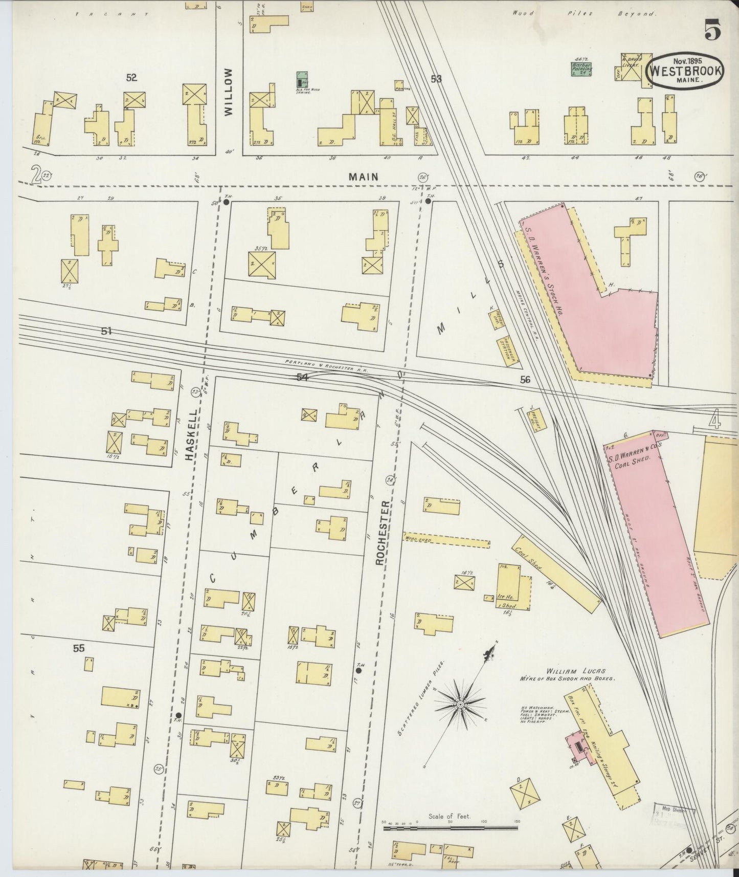 Sanborn Fire Insurance Map from Westbrook, Cumberland County, Maine (1895), Sheet #0005 - Complete Map Set gallery image, historic Sanborn map, vintage wall art, Maine Maine